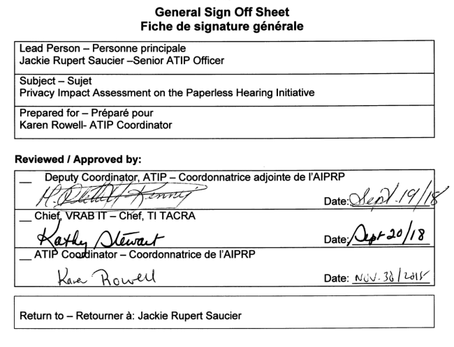 General Sign Off Sheet